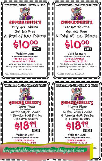 Printable Coupons 2021: Chuck E Cheese Coupons