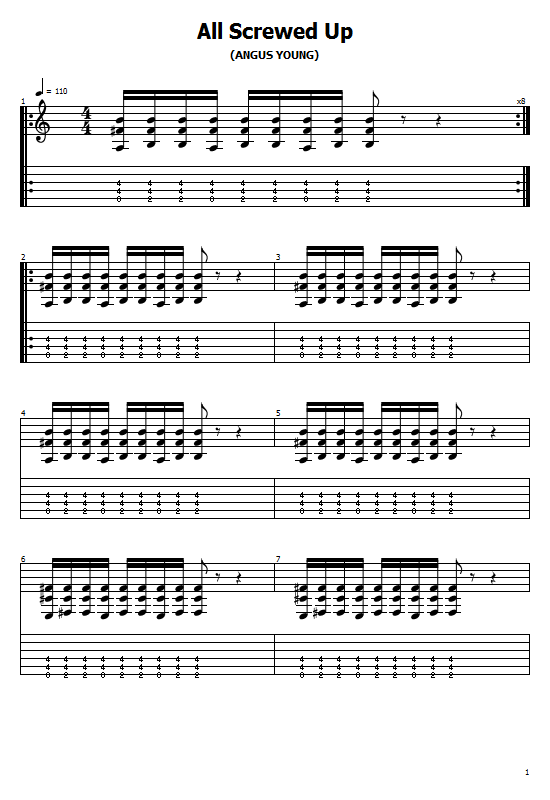 ACDC - All Screwed Up (Guitar Tabs And Notations) Sheet Music