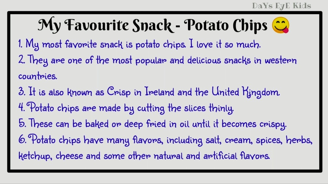 10 Lines Essay on My Favourite Snack Potato Chips Paragraph writing on how to prepare potato