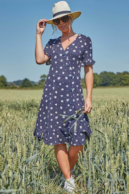 Navy floral side button tea sundress