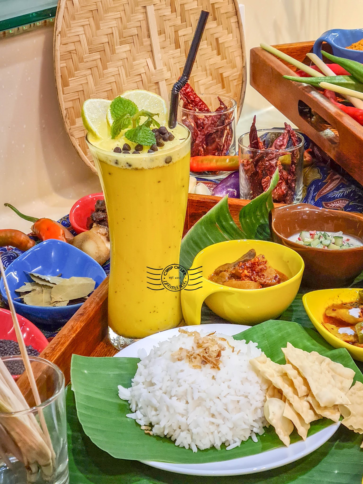 Banana Leaf Rice Set and Mango Lassi Ixora Hotel Penang Crisp of Life