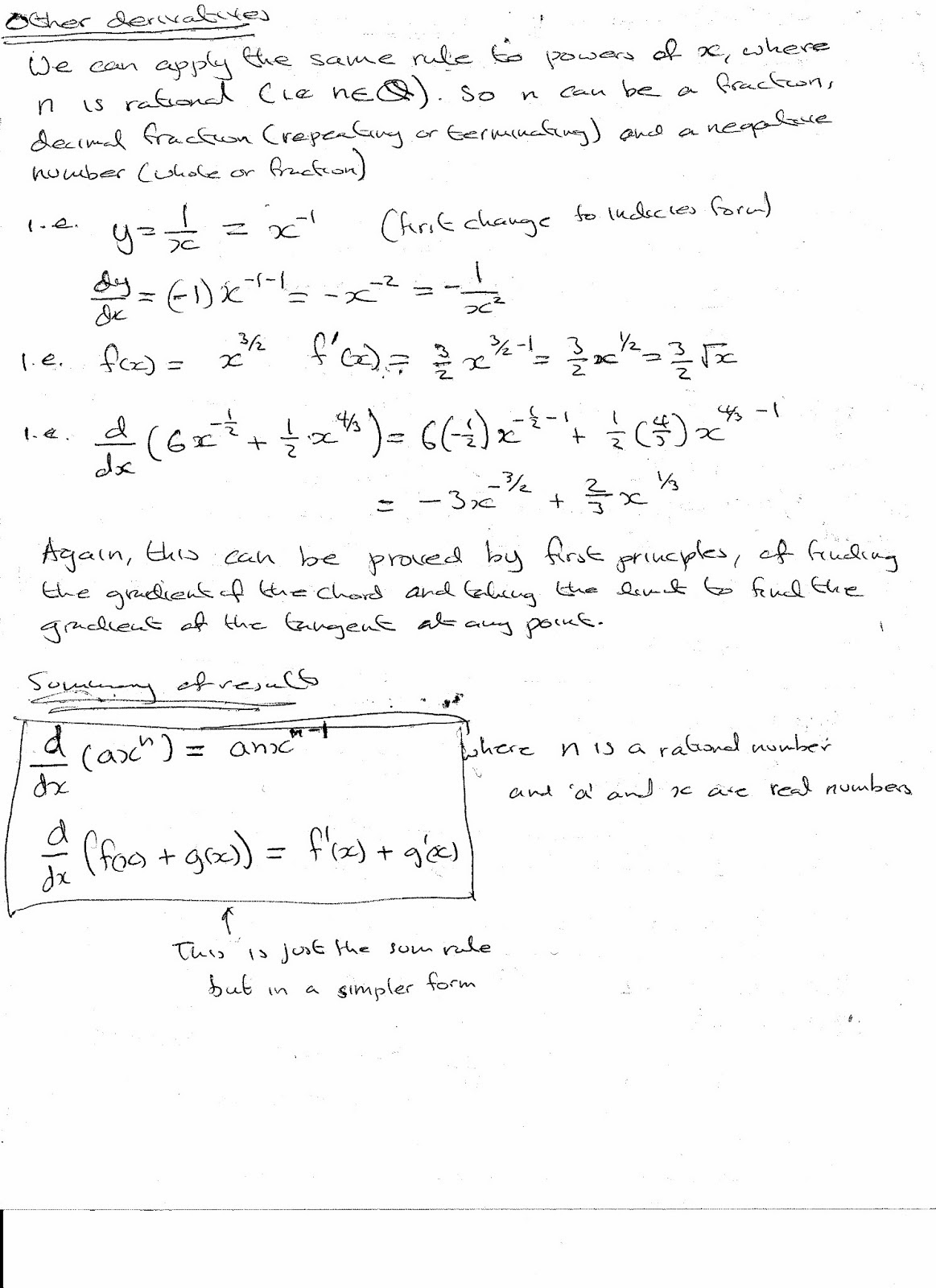 A Level Maths Notes Differentiation Power Rule