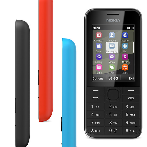 Nokia 208 (Single SIM) disponible con carcasa en color negro, azul, blanco, amarillo y rojo