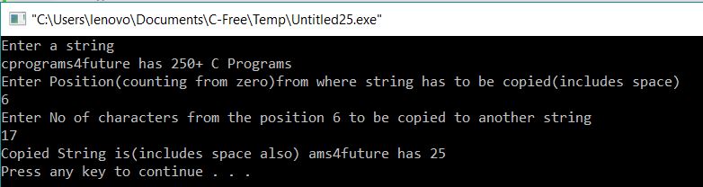 All C Programs: Program to print 'N' Characters from the given Position ... image.