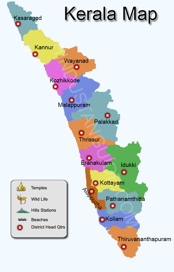 kerala places to visit map