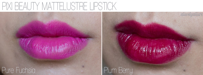 pixi beauty mattelustre lipstick in plum berry and pure fuchsia swatches review