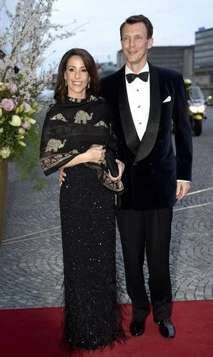 Queen Mathilde, Crown Princess mary, Princess Marie, Princess Elisabeth, Prince Joachim and Prince Frederik attend a dinner at the Black Diamond.Queen wore Armani red gown, Princess wore blue dress and red dress