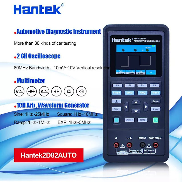 Hantek 2D82 AUTO Digital Oscilloscope Multimeter 4 in1 2 Channels 80MHz Signal Source Automotive Diagnostic 250MSa/s Hantek 2D82 AUTO Digital Oscilloscope Multimeter 4 in1 2 Channels 80MHz Signal Source Automotive Diagnostic 250MSa/s