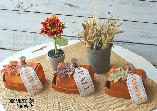 Craft Shop Wood Chip Baskets Repurposed As Fall Pumpkins