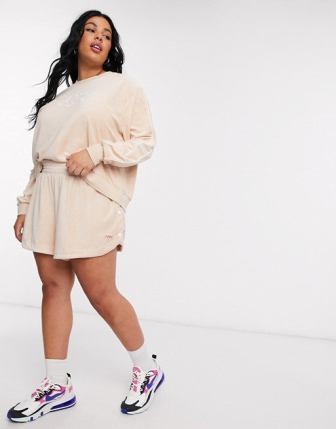 Nike Plus crop retro terry towelling crop sweatshirt in beig