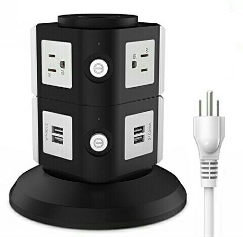 Multifunctional FlePow USB Hub Charging Station with Standard AC Power Strip Outlets
