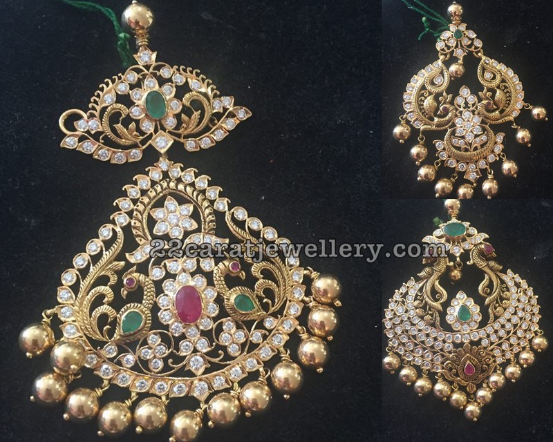 Large Size Peacock Pendants with Diamonds Jewellery Designs
