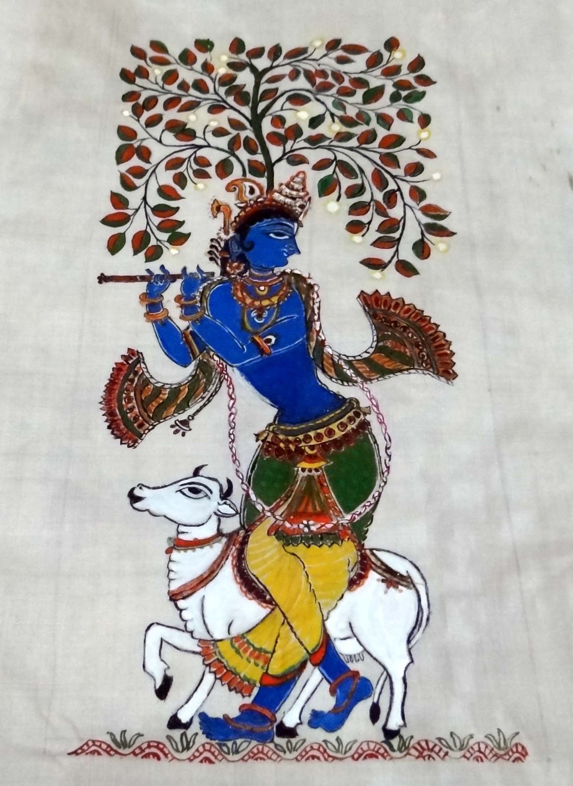Art Musings 19. "Krishna" Fabric paint on silk by Parmita