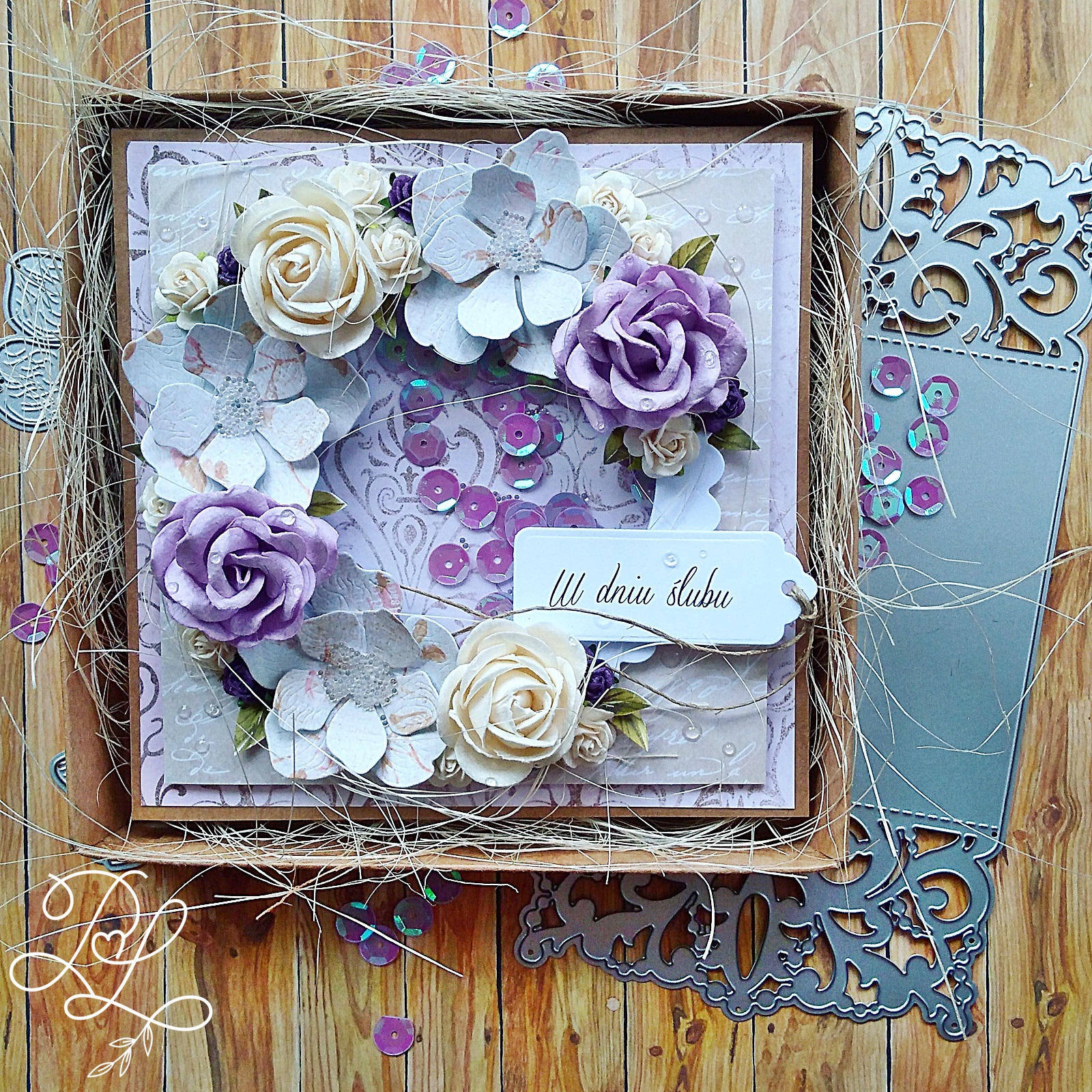 Wyjątkowa i oryginalna kartka ślubna z shaker box wykonana przez Papierowe Love Katarzyna Rajczakowska