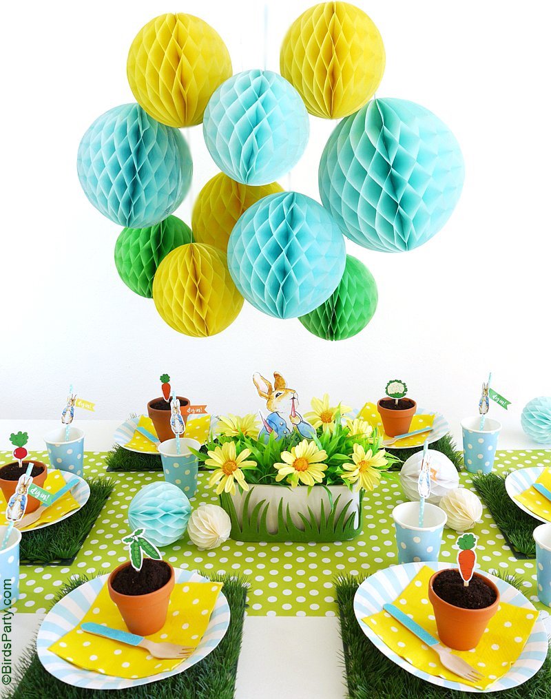 A Peter Rabbit Spring Party with Free Printables - lots of creative decoration ideas, food & activities for a birthday, baby shower or Easter celebration! by BIrdsParty.com @birdsparty #PeterRabbitMovie #peterrabbit #peterrabbitparty #springparty #easter #peterrabbitbirthday