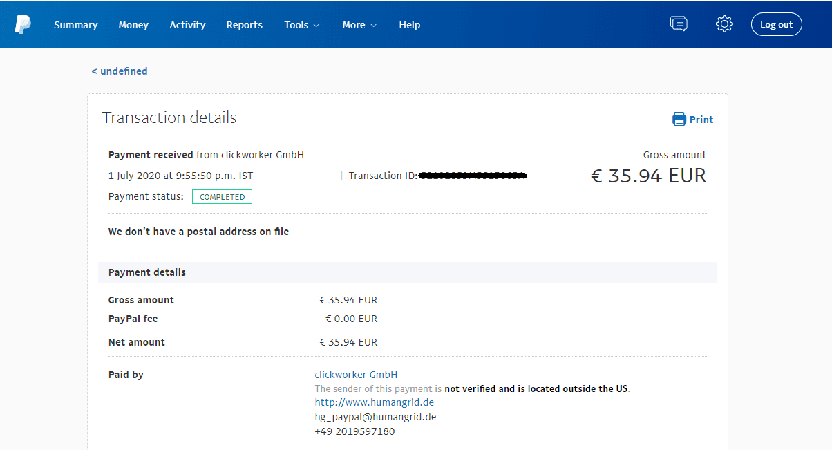 Clickworker Payment proof