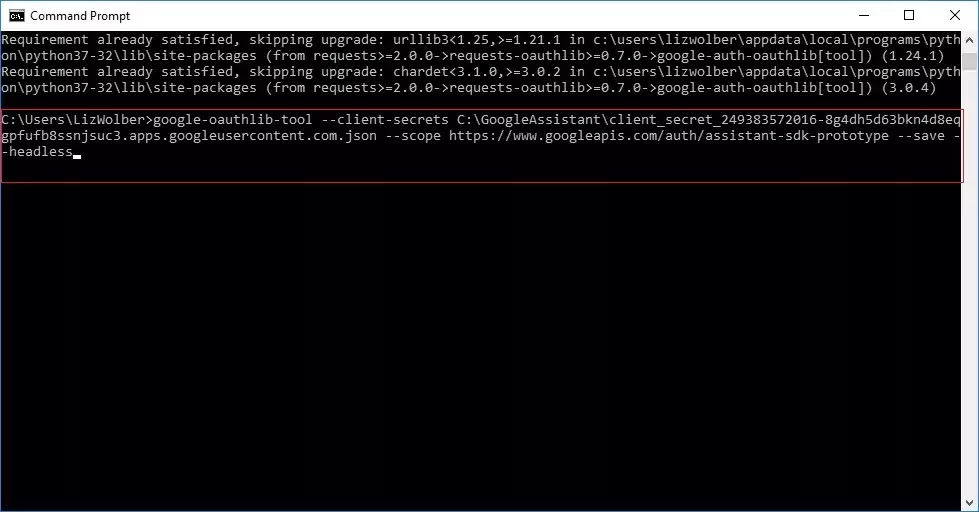 Command Prompt command to add Google OAuth client secret