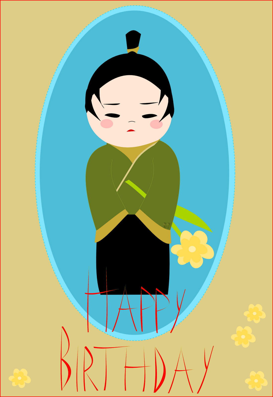 happy birthday kokeshi card