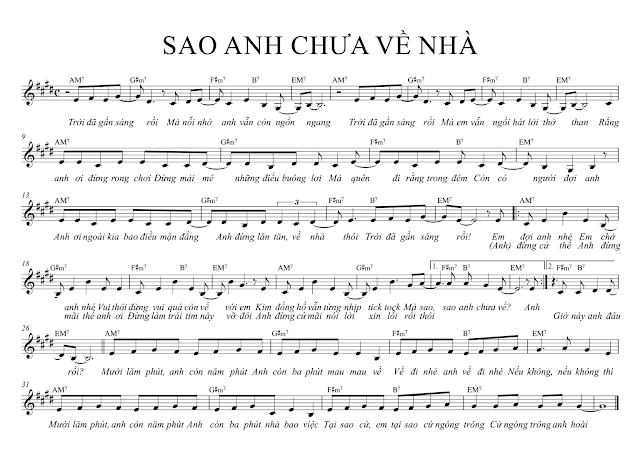 Sao Anh Chưa Về Nhà (Amee) - Hợp Âm + Nốt Nhạc (Sheet)