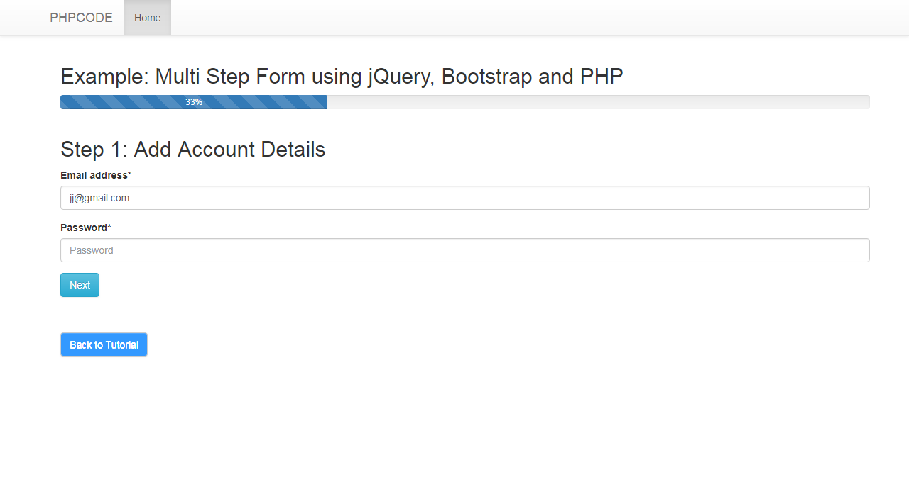 multi step form using jquery bootstrap and php PHPCODE