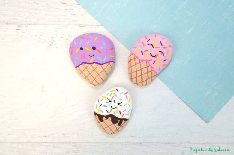 ice cream painted rock craft  - summer camp craft for kids
