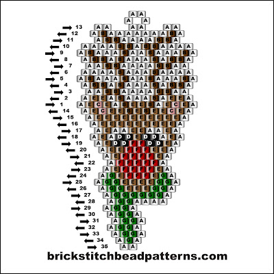 Click for a larger image of the Rudolph the Reindeer brick stitch bead pattern labeled color chart.