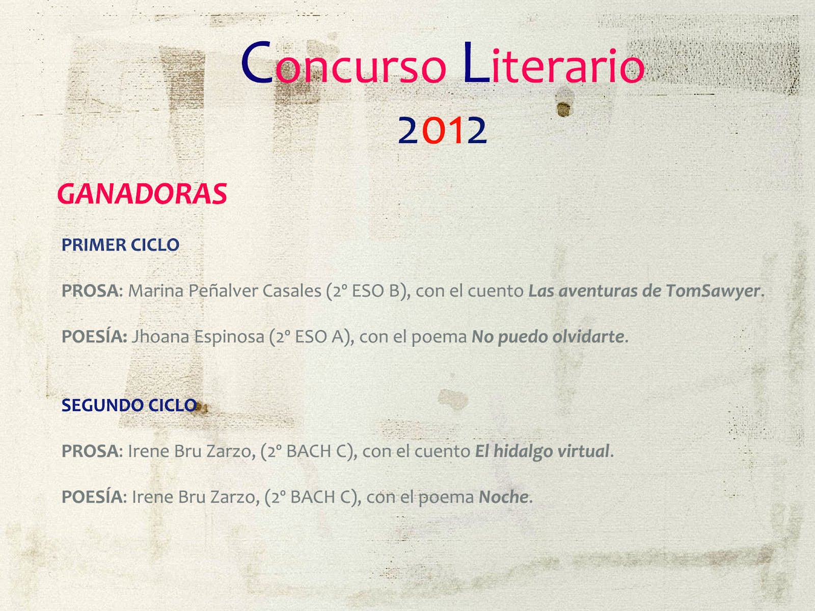 A los cuatro vientos: GANADORES DEL CONCURSO LITERARIO