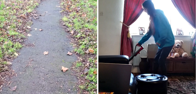 A path and my eldest hoovering the living room