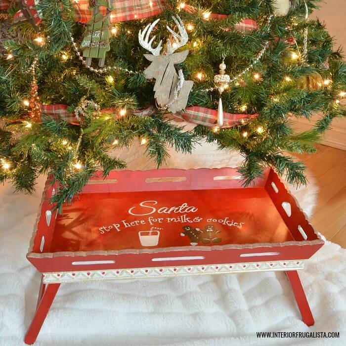 Repurposed Folding Bed Table Santa Cookie Tray