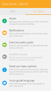 Samsung Gear IconX app - Settings