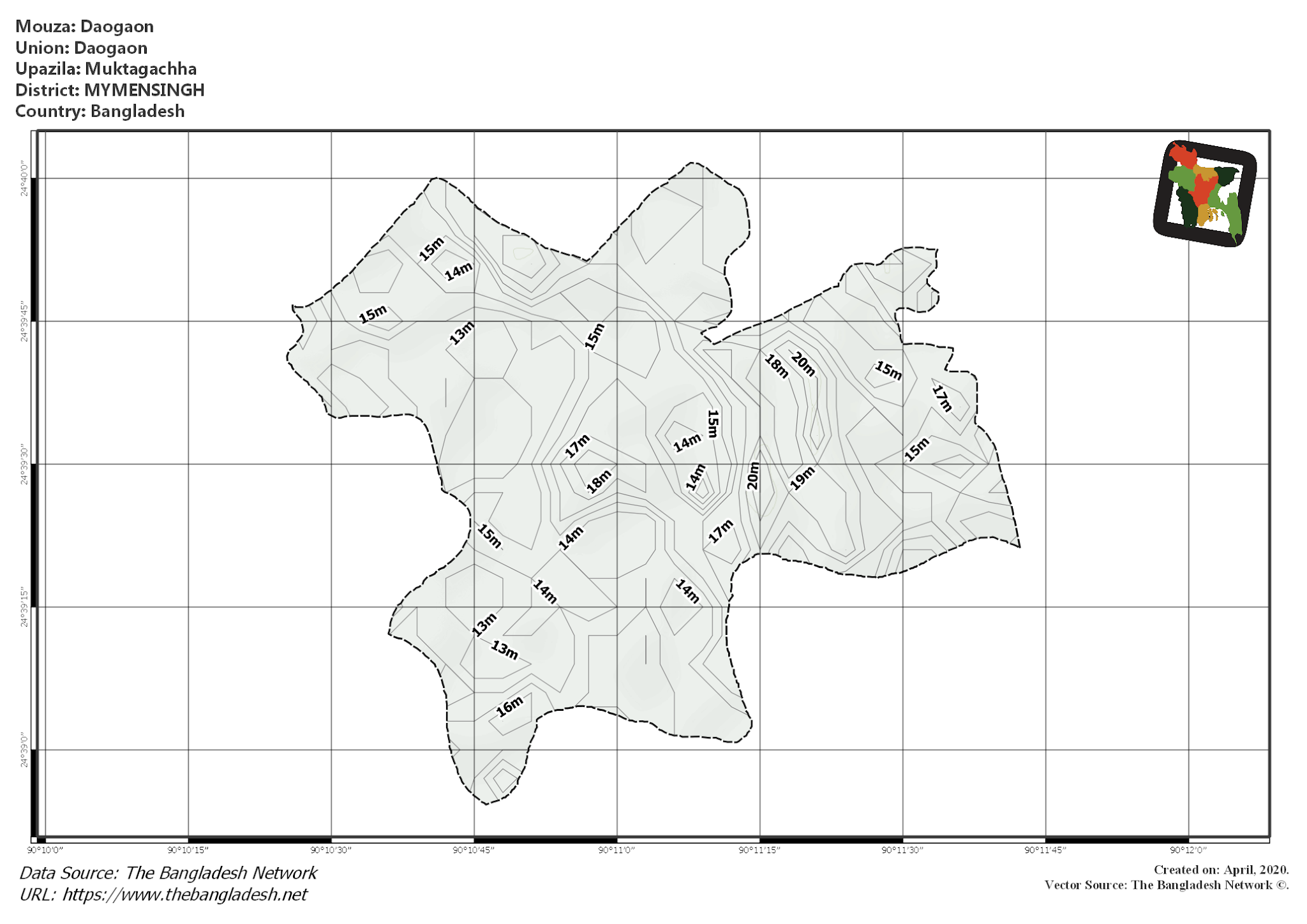Map of Daogaon Mouza of Muktagachha Upazila, MYMENSINGH, Bangladesh.