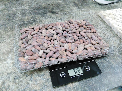 Se debe llevar un registro de pesadas antes y después de la selección y tostado del cacao. Pesado de los granos de cacao antes y después de la selección y tostado.