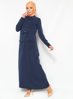 Dress muslim warna polos biru tua