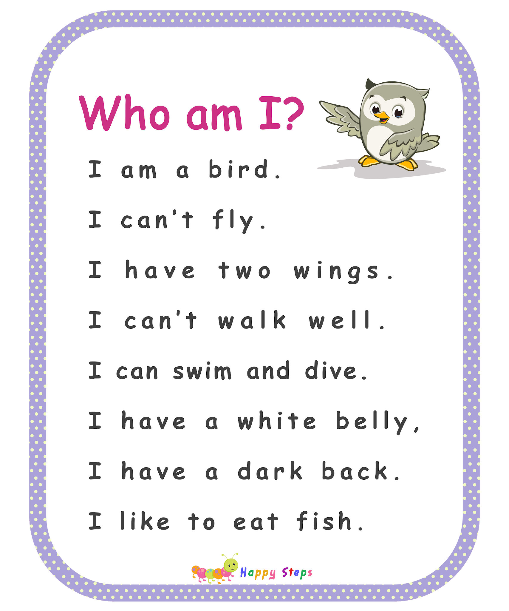 Guessing Game Kids - Who am - I am a penguin