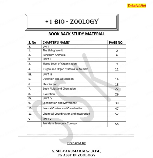 11th Standard BioZoology Book Back Study Material Mr. S