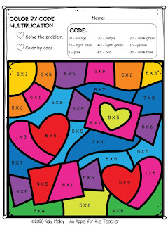 valentine's day color by number multiplication