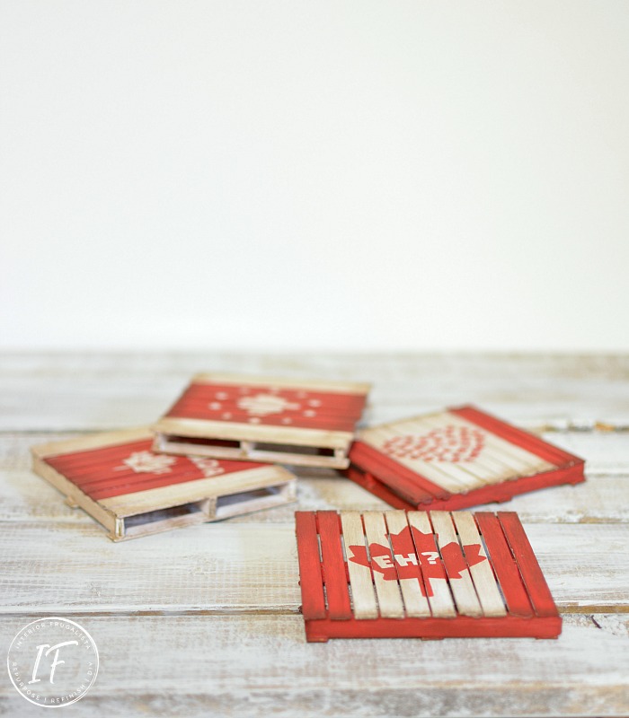 How to make fun patriotic miniature pallet drink coasters with popsicle sticks. A fun Canada Day or 4th of July craft idea to do with older children.
