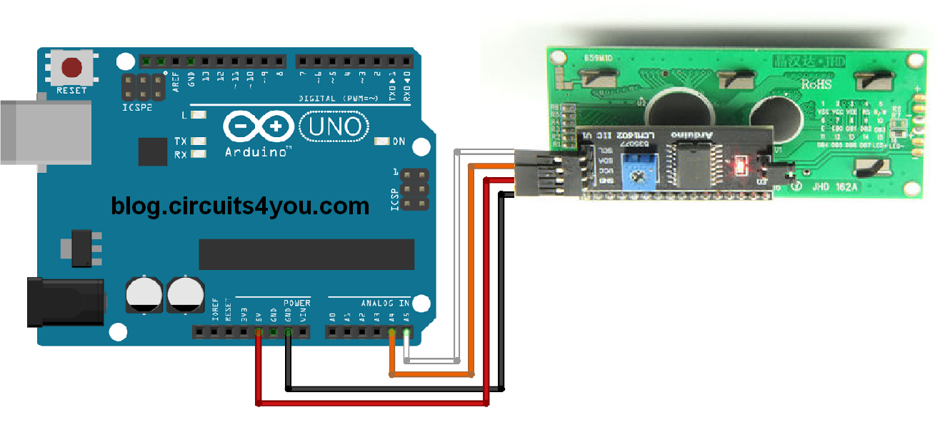 I2C module with LCD display using Arduino | circuits4you.com