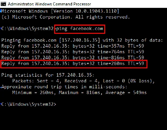 Command prompt for IP Address of Website