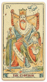 The Emperor card - Colored illustration - In the spirit of the Marseille tarot - major arcana - design and illustration by Cesare Asaro - Curio & Co. (Curio and Co. OG - www.curioandco.com)