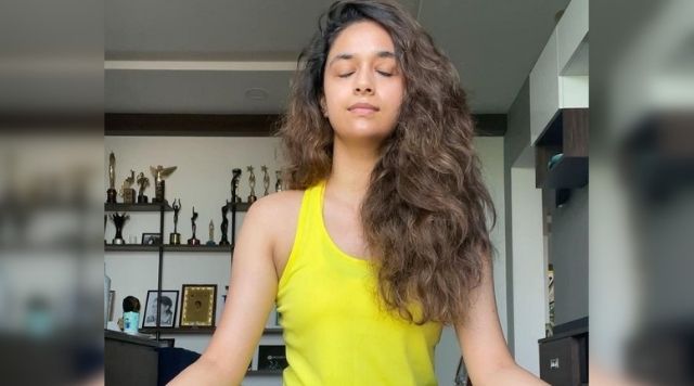 Keerthy Suresh Chanting 'Shanti Mantra' While Doing Yoga. See Beautiful Video.