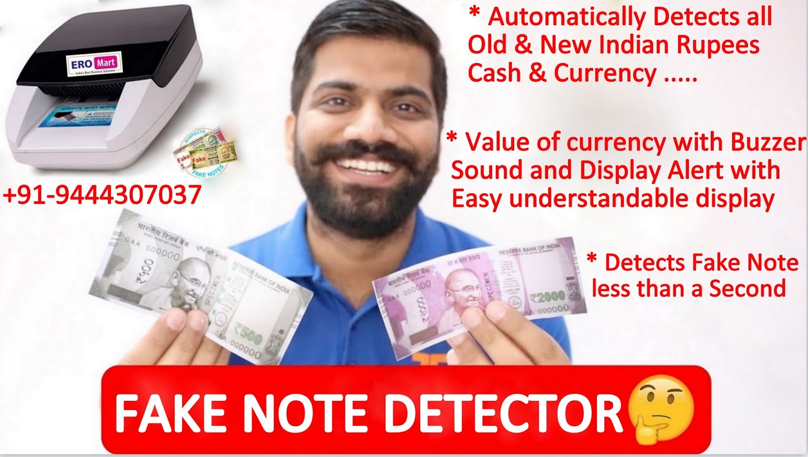 Fake Note Detector Machines to detects all Old and New Indian Rupees in