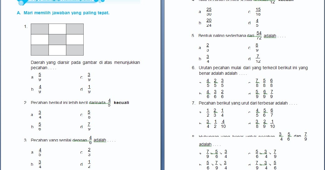 Contoh Latihan Soal Soal Matematika Kelas 4 Bab Pecahan