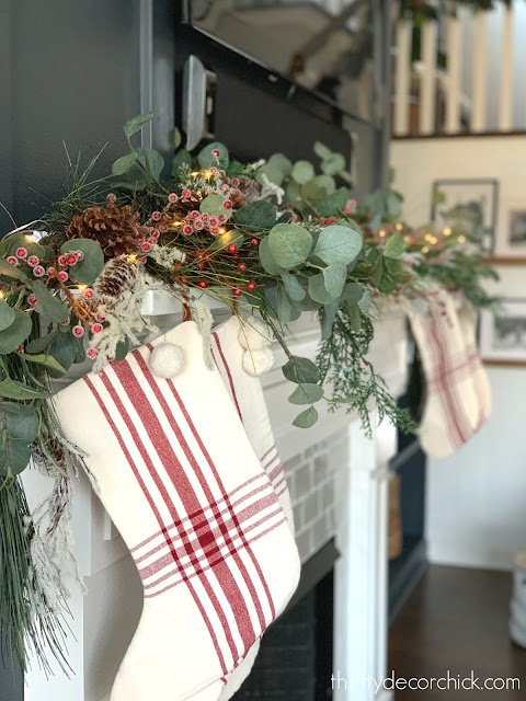 Red white hearth and hand stocking mantel