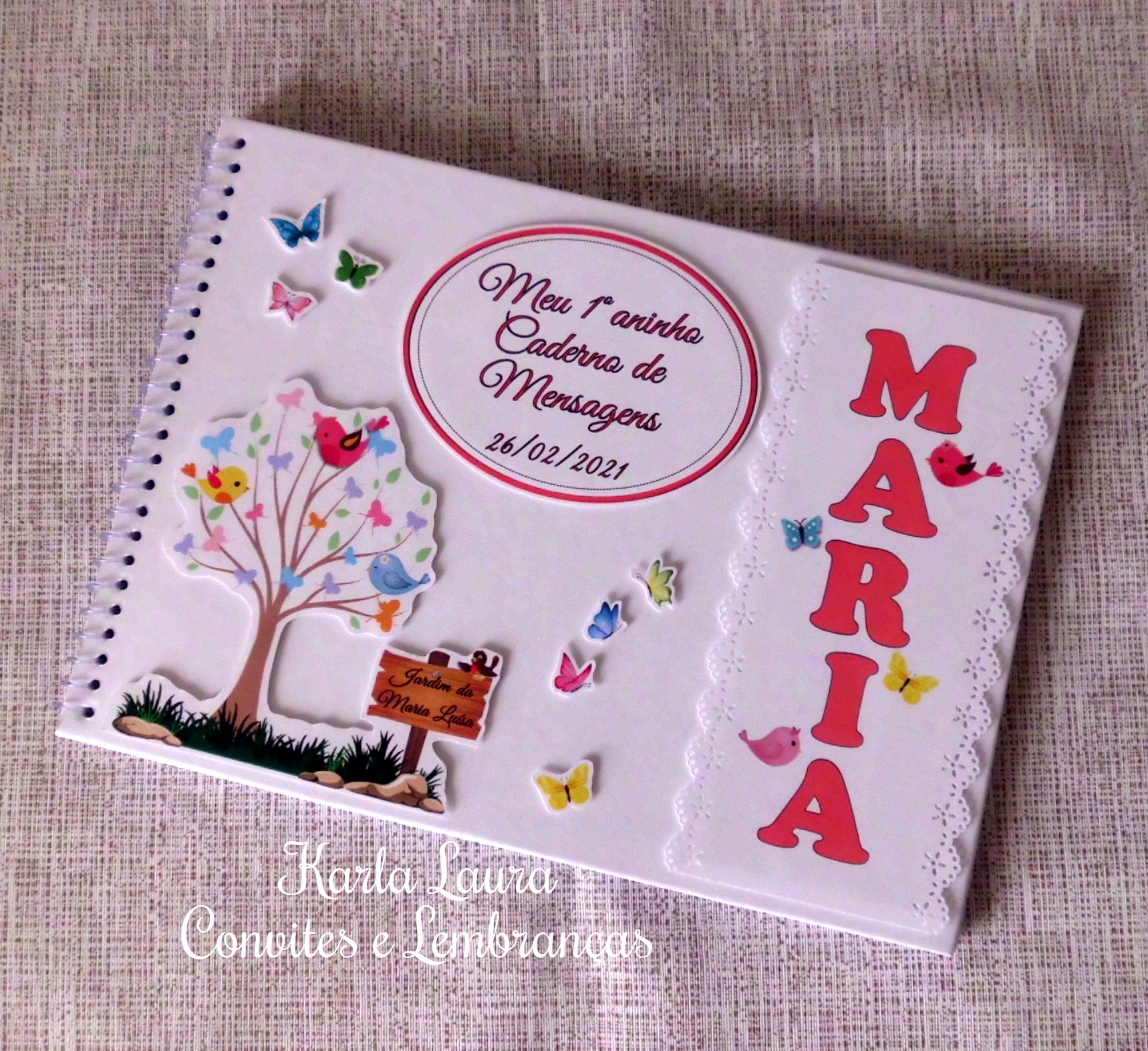 Caderno de Mensagens infantil, tema Jardim Encantado - Maria e Wanessa