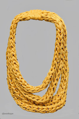 gunadesign crochet mustrard color  scarf statement necklace
