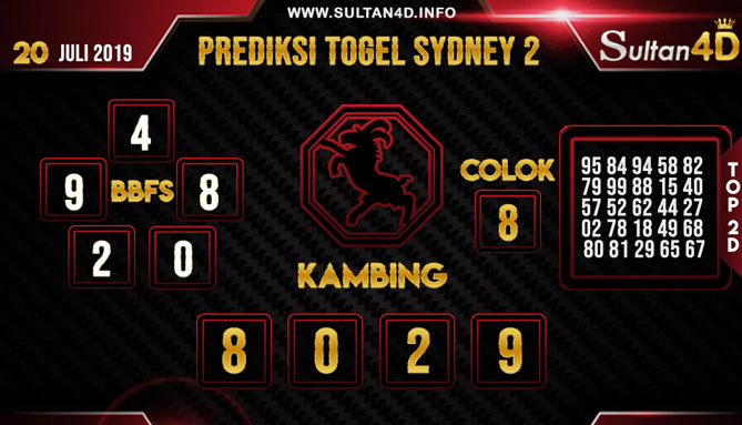 PREDIKSI TOGEL SYDNEY 2 SULTAN4D 20 JULI 2019