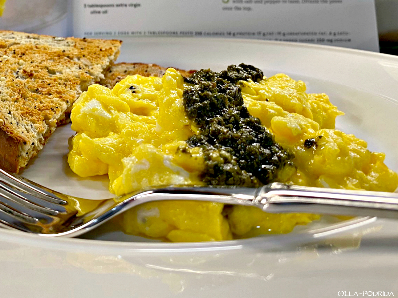 OllaPodrida Creamy Scrambled Eggs with Kale Spinach Pesto