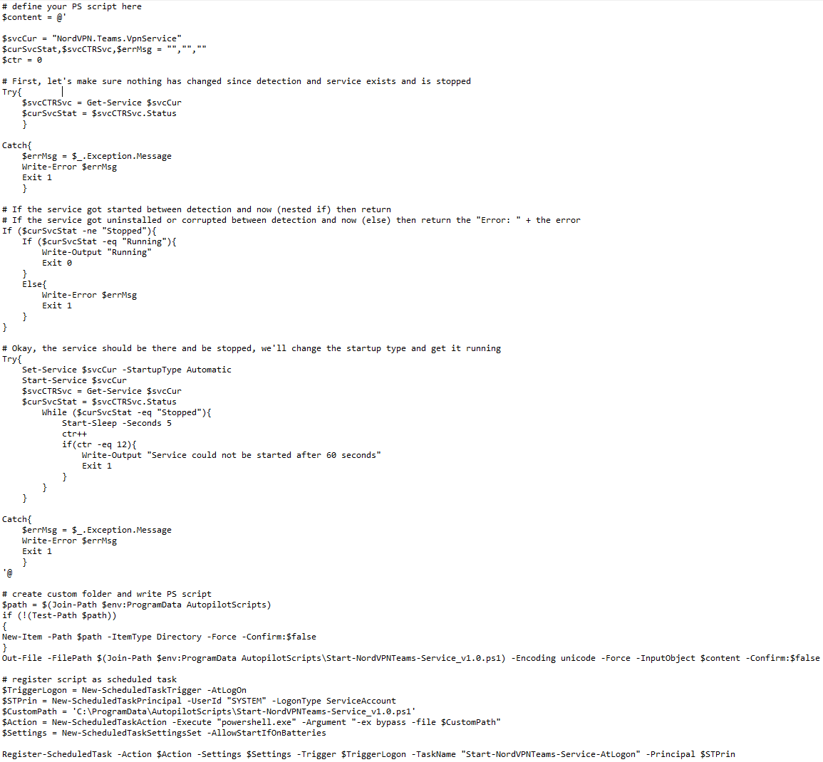 Using Intune to configure a Scheduled Task to start a service at User logon