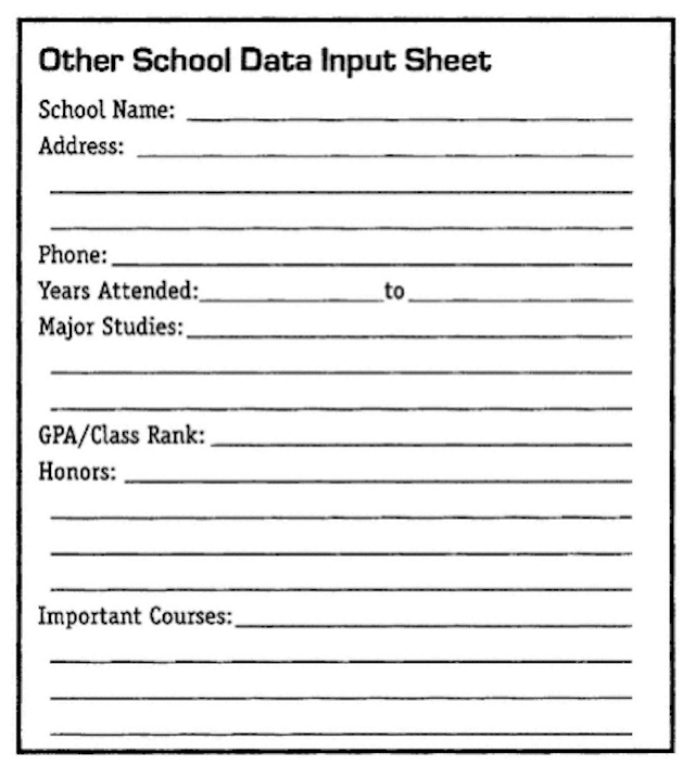 Other School Data Input Sheet